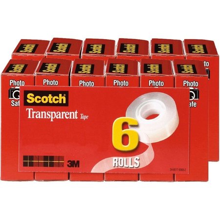SCOTCH Transparent Tape, Refill, 1" Core, 3/4"x36 Yds, 12Rolls/BD PK MMM6006PKBD